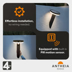 4lite Antheia Solar IP54 Die-Cast Aluminium LED Outdoor Wall Light with Built in PIR Motion Sensor