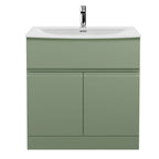 Hudson Reed Urban Floor Standing 2 Door 1 Drawer Vanity Unit with Curved Basin, Durable Modern Vanity Unit in Satin Green, 800mm