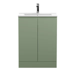 Hudson Reed Urban Floor Standing 2 Soft Close Door Vanity Unit with Minimalist Basin, Modern Vanity Unit in Satin Green, 600mm
