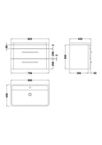 Hudson Reed Solar Wall Hung Vanity Unit with Polymarble Basin, Modern 2 Drawer Bathroom Sink Vanity Unit in Cool Grey, 800mm