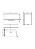 Hudson Reed Solar Wall Hung Vanity Unit with Ceramic Basin, Modern 2 Drawer Bathroom Sink Vanity Unit in Cool Grey, 800mm