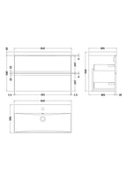 Hudson Reed Urban Wall Hung 2 Drawer Vanity Unit with Thin-Edge Ceramic Basin, Modern Bathroom Furniture in Satin Grey, 800mm
