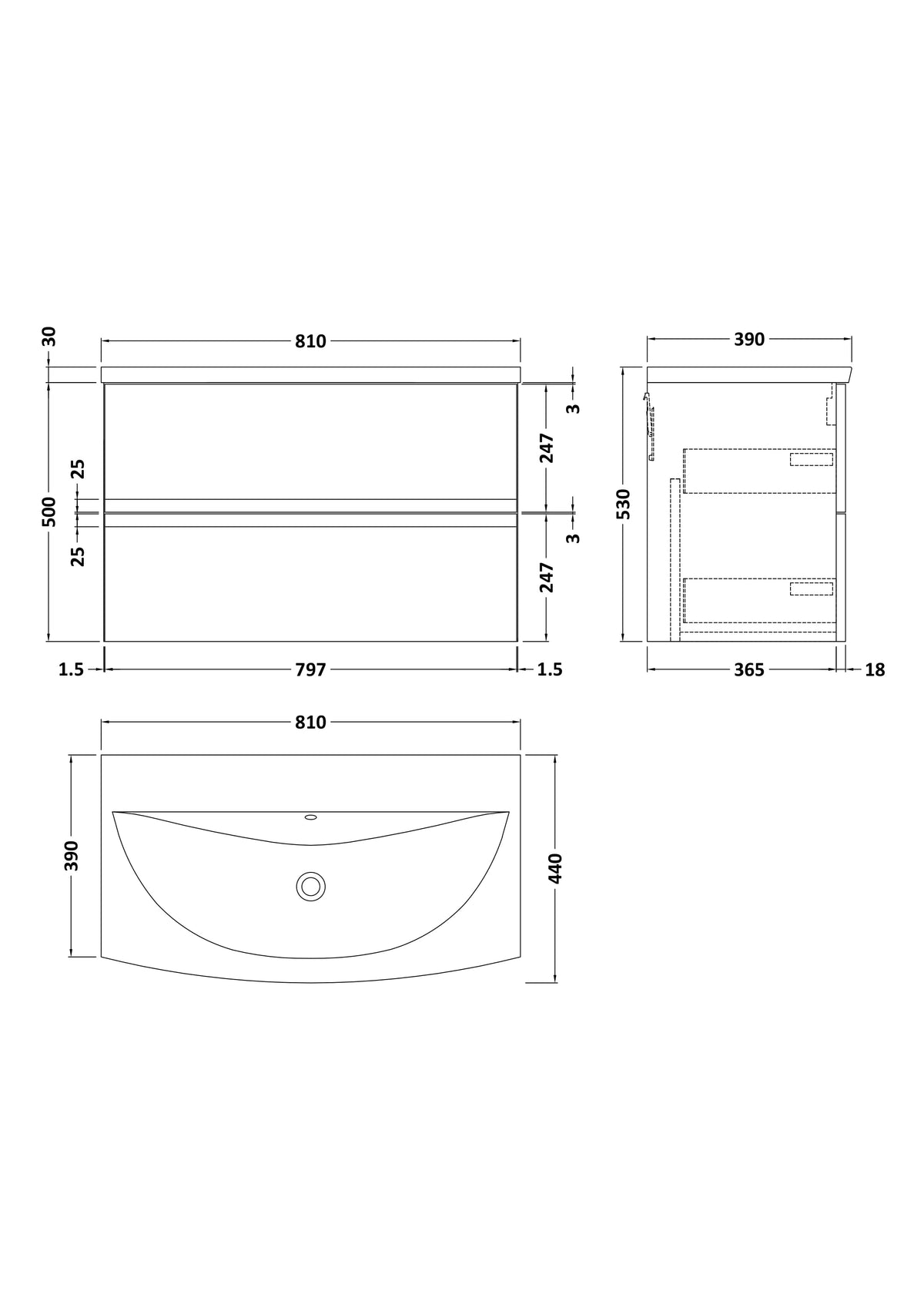 Hudson Reed Urban Wall Hung 2 Drawer Vanity Unit with Curved Ceramic Basin, Modern Bathroom Furniture in Satin Grey, 800mm