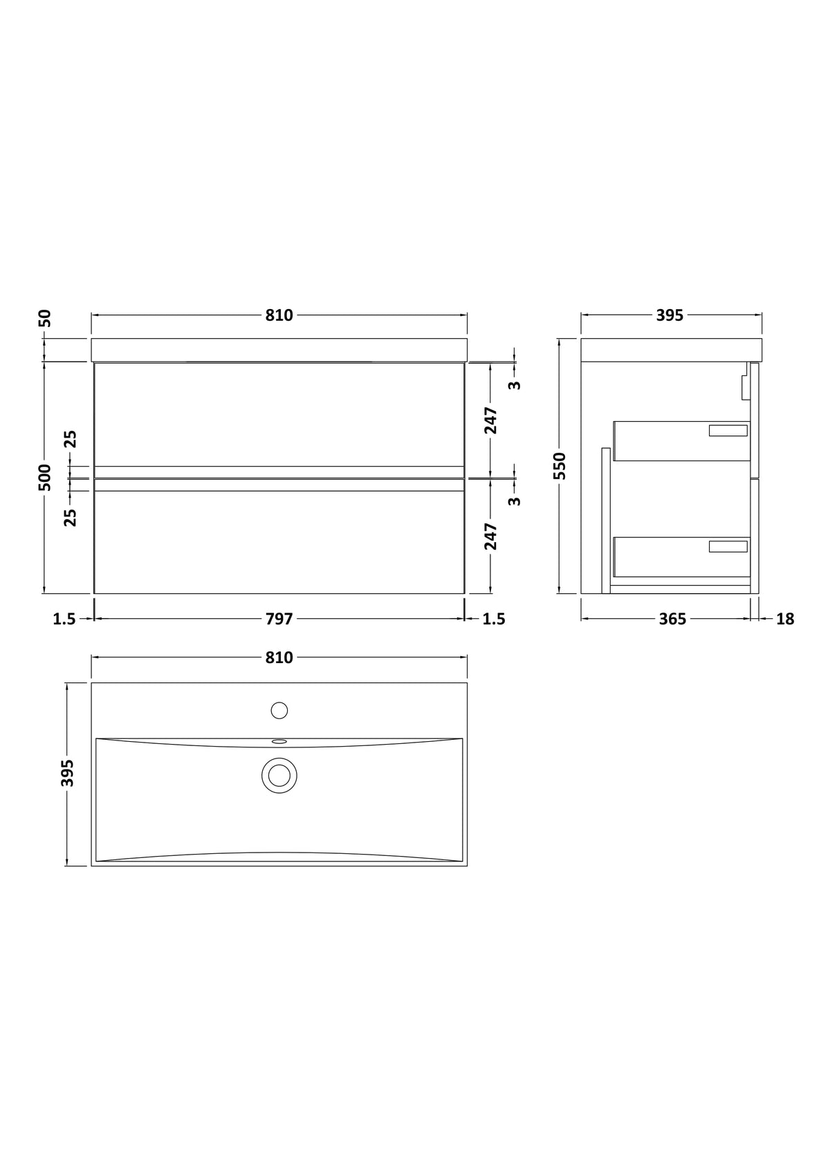 Hudson Reed Urban Wall Hung 2 Drawer Vanity Unit with Thin-Edge Ceramic Basin, Modern Bathroom Furniture in Satin Blue, 800mm