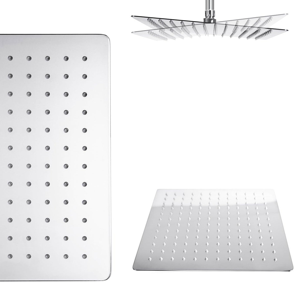 iBathUK Nexa Fixed Rainfall Shower Head Easy Clean Stainless Steel Swivel Joint, Modern Bathroom Accessories, Chrome, 12 Inch Square