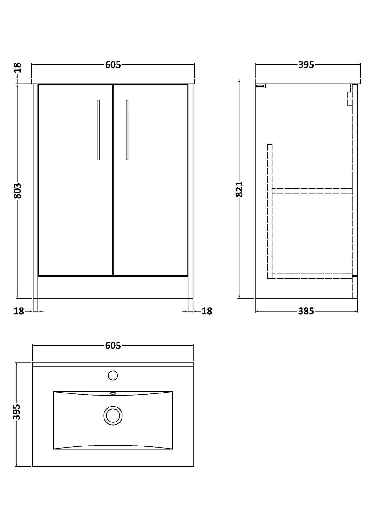 Hudson Reed Juno Floor Standing Vanity Unit with White Basin, Bathroom Vanity Unit with Soft Close Doors, Sink Vanity Unit for Modern Bathrooms in Midnight Blue, 600mm
