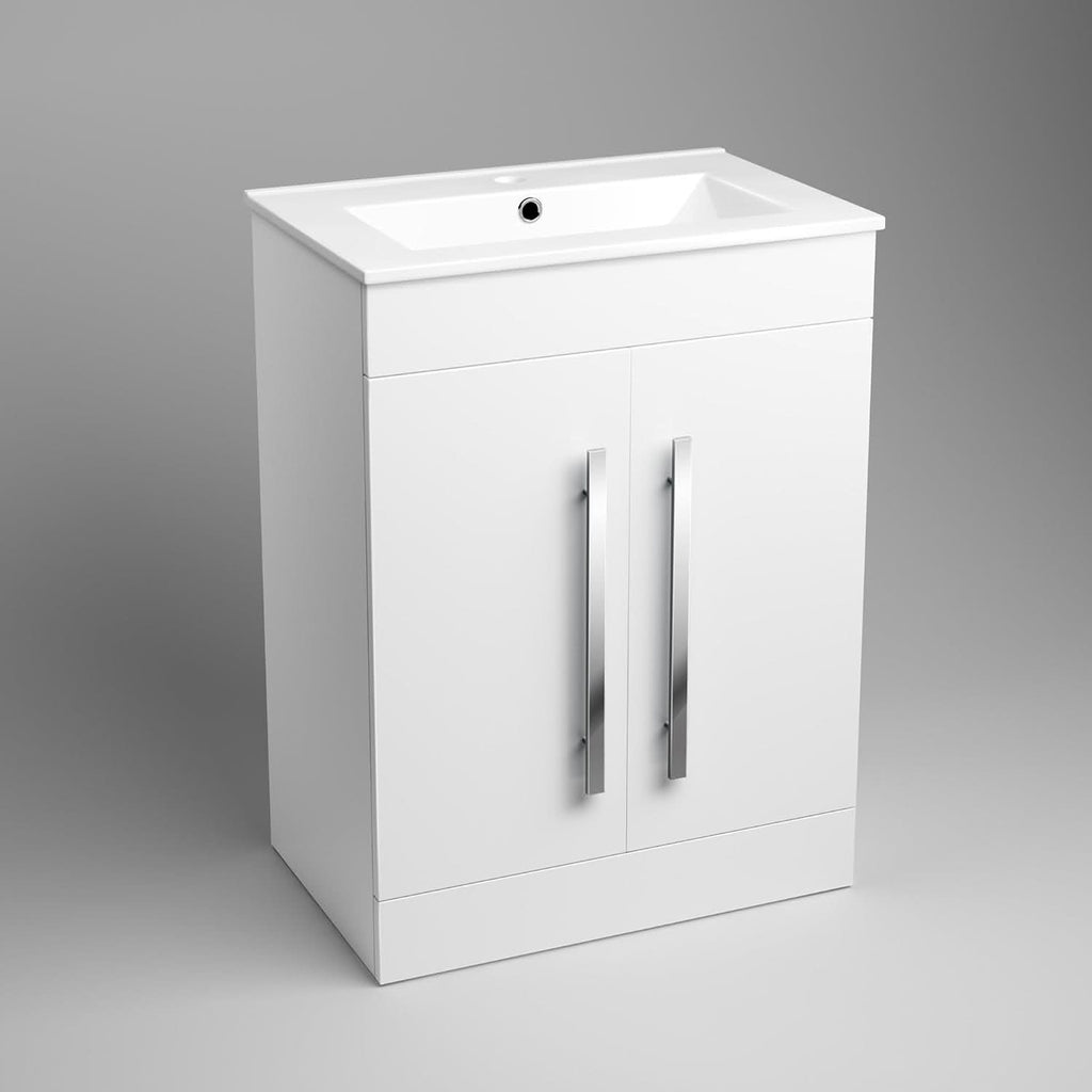 iBathUK Arvon Shower Bath Suite, Straight Bathtub with Glass Screen, Gloss Vanity Basin Unit & Close Coupled Toilet Set, Combined Toilet and Sink Unit
