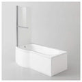 iBathUK Elantia Left Hand P-Shaped Shower Bath, 6mm Glass Screen, Chrome Rail & Front Panel Included, P Shaped Bathtub Panel, 1500x800mm