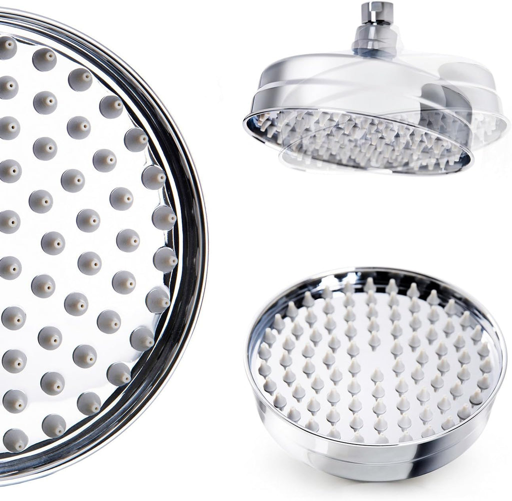 iBathUK Zeno Traditional Fixed Rainfall Shower Head Round Stainless Steel Swivel Joint, Modern Bathroom Accessories, 6 Inch