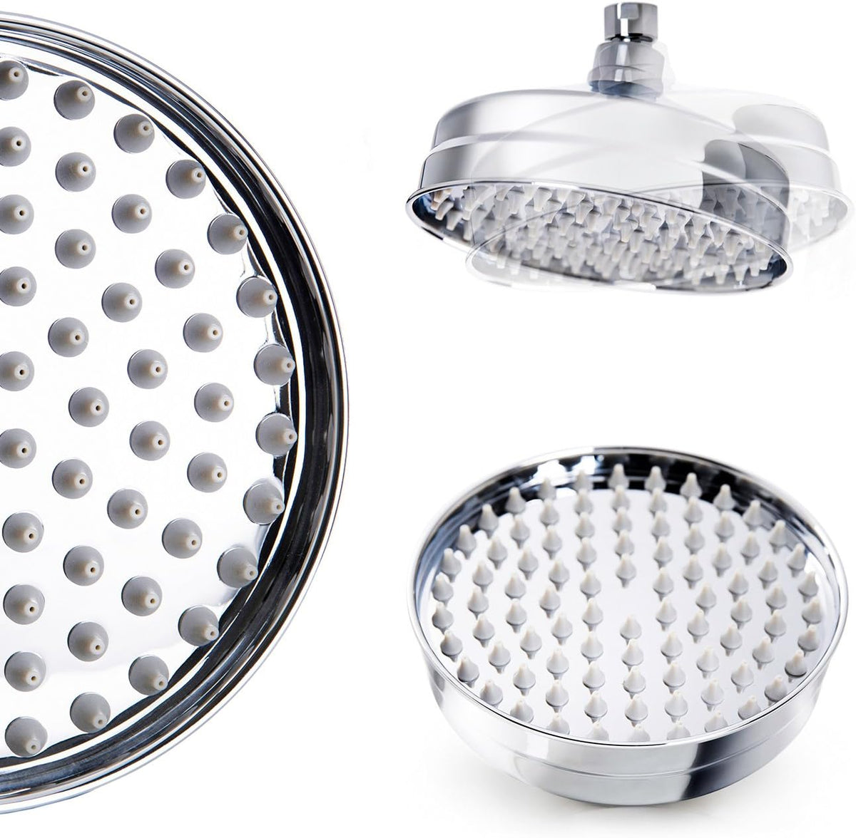 iBathUK Zeno Traditional Fixed Rainfall Shower Head Round Stainless Steel Swivel Joint, Modern Bathroom Accessories, 6 Inch