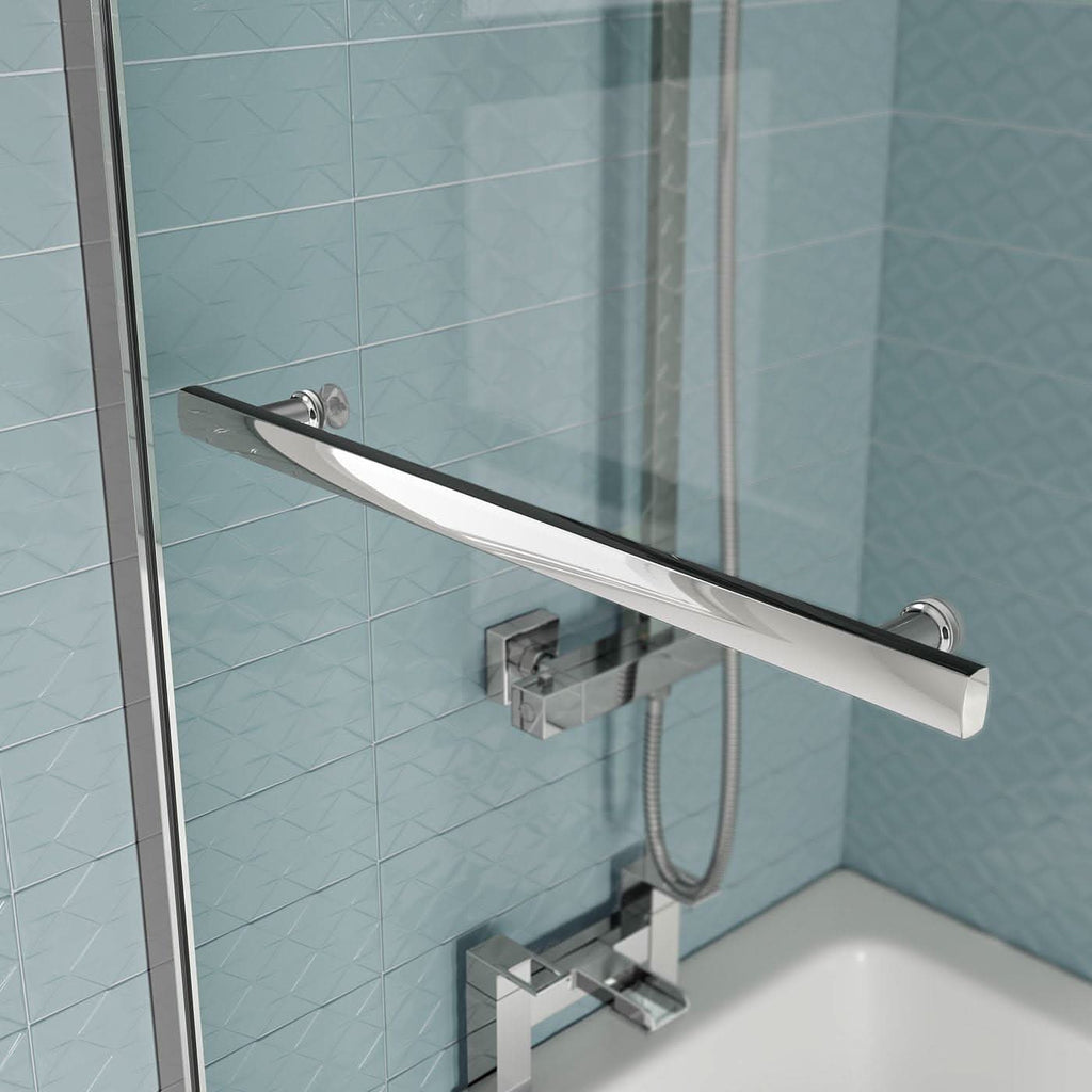 iBathUK Axis Left Hand L-Shaped Bath with Screen, Rail & Front Panel, Modern Shower Bath, Durable L Shaped Bath Screen, 1500 x 850mm