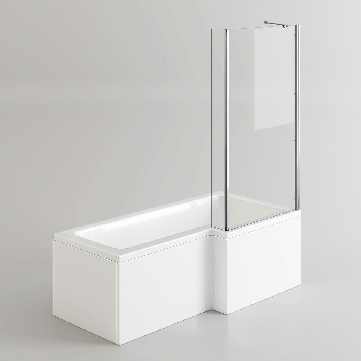 iBathUK Axis Right Hand L-Shaped Shower Bath, Includes Glass Screen & Front Panel, Modern Space-Saving Bath Design, Durable L Shaped Bath Screen, 1700mm