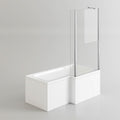 iBathUK Velza Right Hand L-Shaped Shower Bath, Modern Acrylic Bathtub with Glass Shower Screen & Matching Front Panel, L Shaped Bath Screen, 1500mm