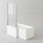 iBathUK Veil Left Hand L-Shaped Shower Bath, Modern Acrylic Bathtub with Glass Shower Screen & Matching Front Panel, L Shaped Bath Screen, 1500mm