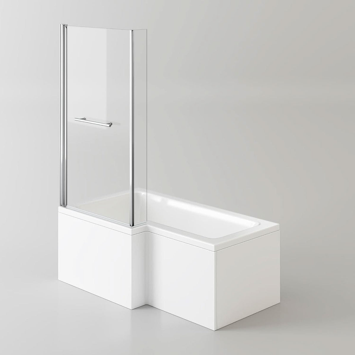 iBathUK Veil Left Hand L-Shaped Shower Bath, Modern Acrylic Bathtub with Glass Shower Screen & Matching Front Panel, L Shaped Bath Screen, 1500mm
