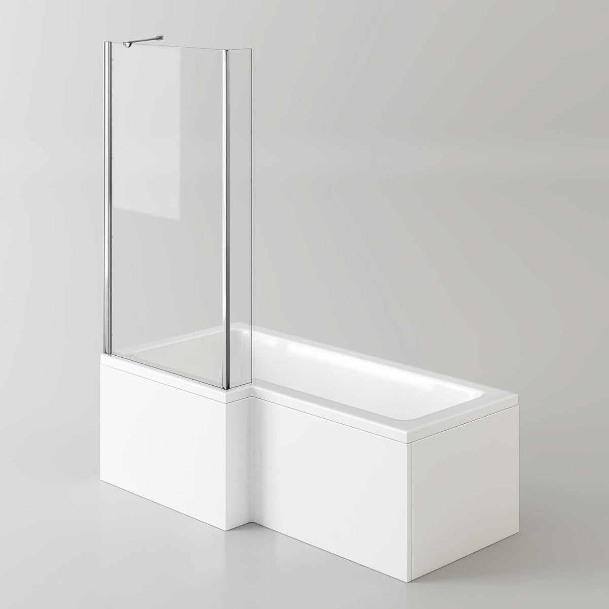 iBathUK Veil Left Hand L-Shaped Shower Bath, Modern Acrylic Bathtub with Glass Shower Screen & Matching Front Panel, L Shaped Bath Screen, 1700mm