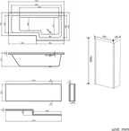iBathUK Veil Right Hand L-Shaped Shower Bath, Modern Acrylic Bathtub with Glass Shower Screen & Matching Front Panel, L Shaped Bath Screen, 1700mm