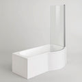 iBathUK Soffra Right Hand P-Shaped Shower Bath, Luxury Acrylic Straight Bathtub with Glass Screen & Matching Front Panel, P Shaped Bath with Screen, 1700mm
