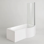iBathUK Soffra Right Hand P-Shaped Shower Bath, Luxury Acrylic Straight Bathtub with Glass Screen & Matching Front Panel, P Shaped Bath with Screen, 1700mm