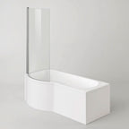 iBathUK Soffra Right Hand P-Shaped Shower Bath, Luxury Acrylic Straight Bathtub with Glass Screen & Matching Front Panel, P Shaped Bath with Screen, 1700mm