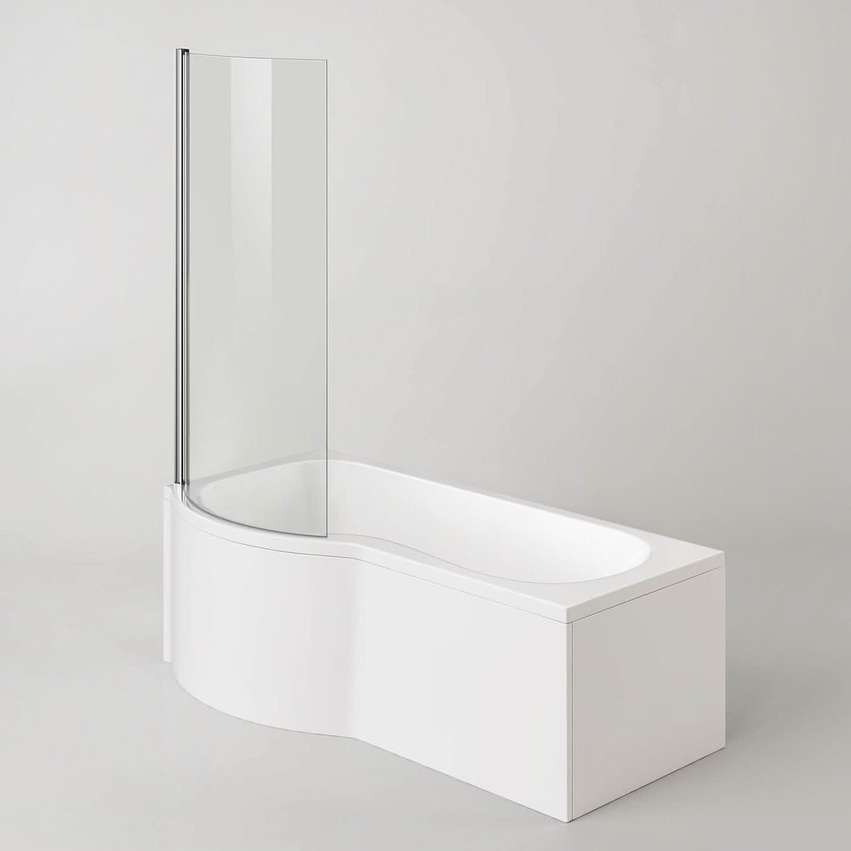 iBathUK Soffra Right Hand P-Shaped Shower Bath, Luxury Acrylic Straight Bathtub with Glass Screen & Matching Front Panel, P Shaped Bath with Screen, 1700mm