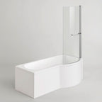 iBathUK Soffra Right Hand P-Shaped Shower Bath, Luxury Acrylic Bathtub with Glass Screen & Panel, P Shaped Bath with Screen, 1700mm