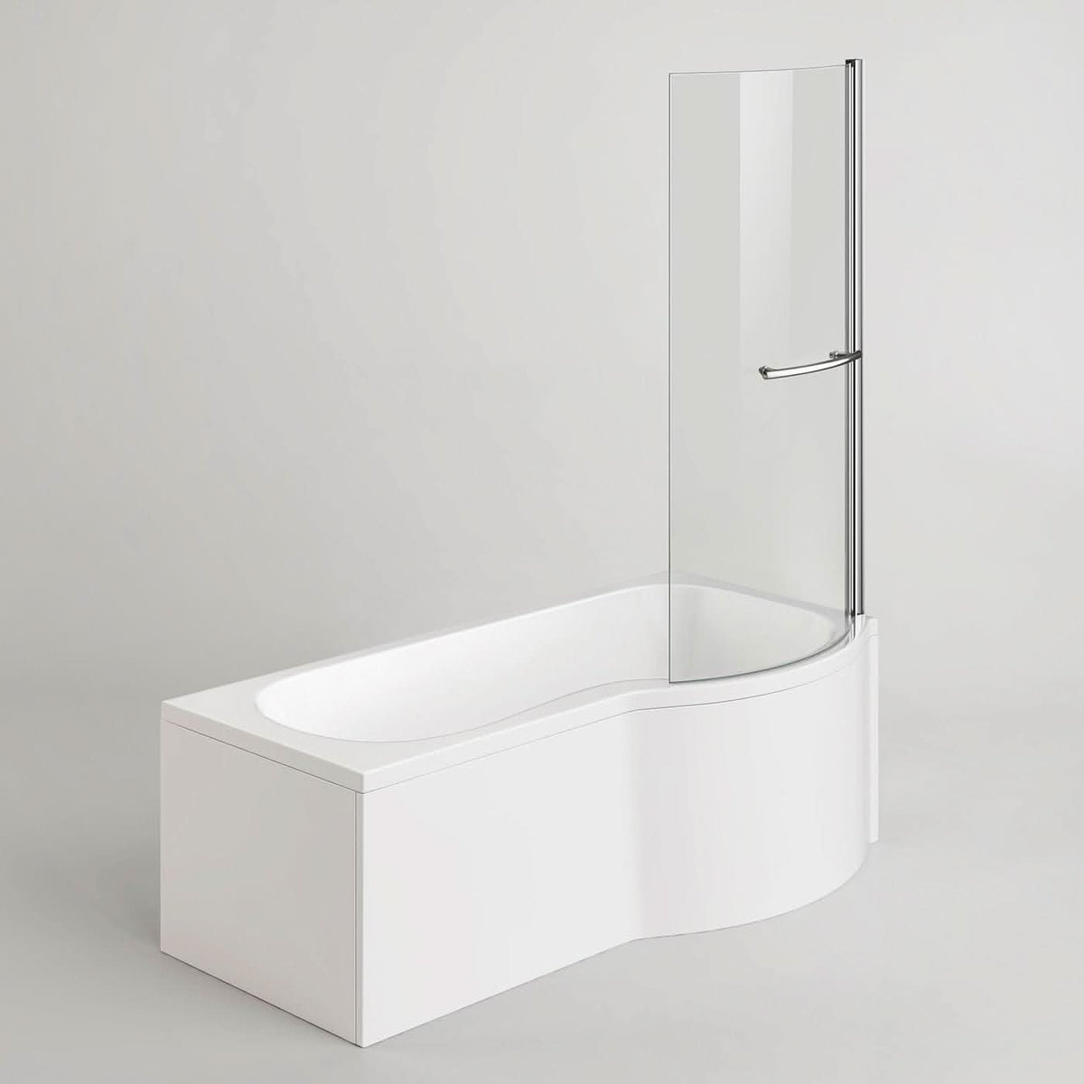 iBathUK Soffra Right Hand P-Shaped Shower Bath, Luxury Acrylic Bathtub with Glass Screen & Panel, P Shaped Bath with Screen, 1700mm