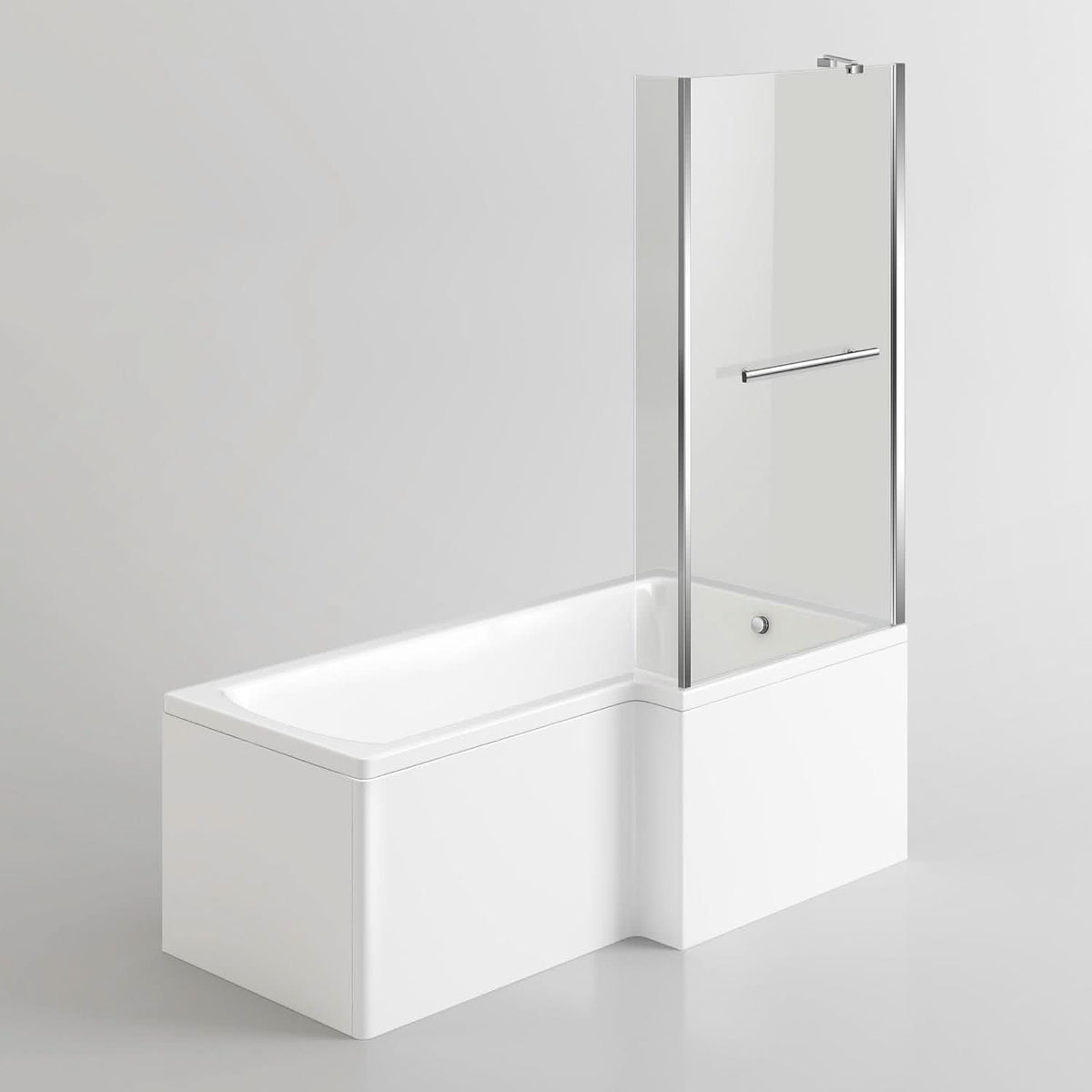 iBathUK Zenvy Right Hand L-Shaped Shower Bath, Modern Straight Acrylic Bathtub with Glass Shower Screen Set, L Shaped Bath Screen, 1500mm