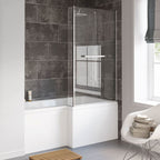 iBathUK Zenvy Right Hand L-Shaped Bath, 6mm Glass Shower Screen, Rail & Front Panel Included, L Shaped Bath Screen, 1500x850mm