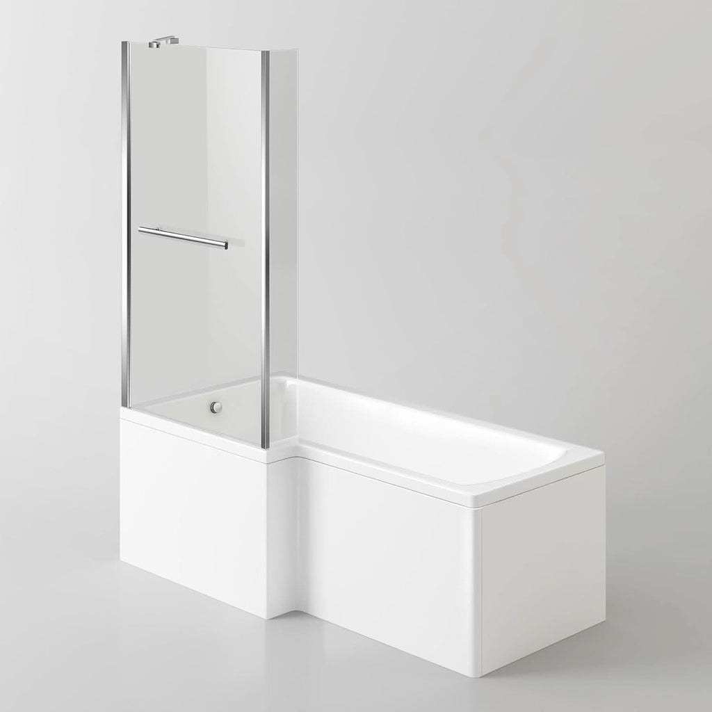 iBathUK Vault Left Hand L-Shaped Shower Bath, Modern Straight Acrylic Bathtub with Toughened Glass Shower Screen, L Shaped Bath Screen, 1700mm