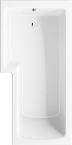 iBathUK Trace Left Hand L-Shaped Shower Bath, Modern Straight Acrylic Bathtub with Glass Screen & Matching Front Panel, L Shaped Bath Screen, 1700mm