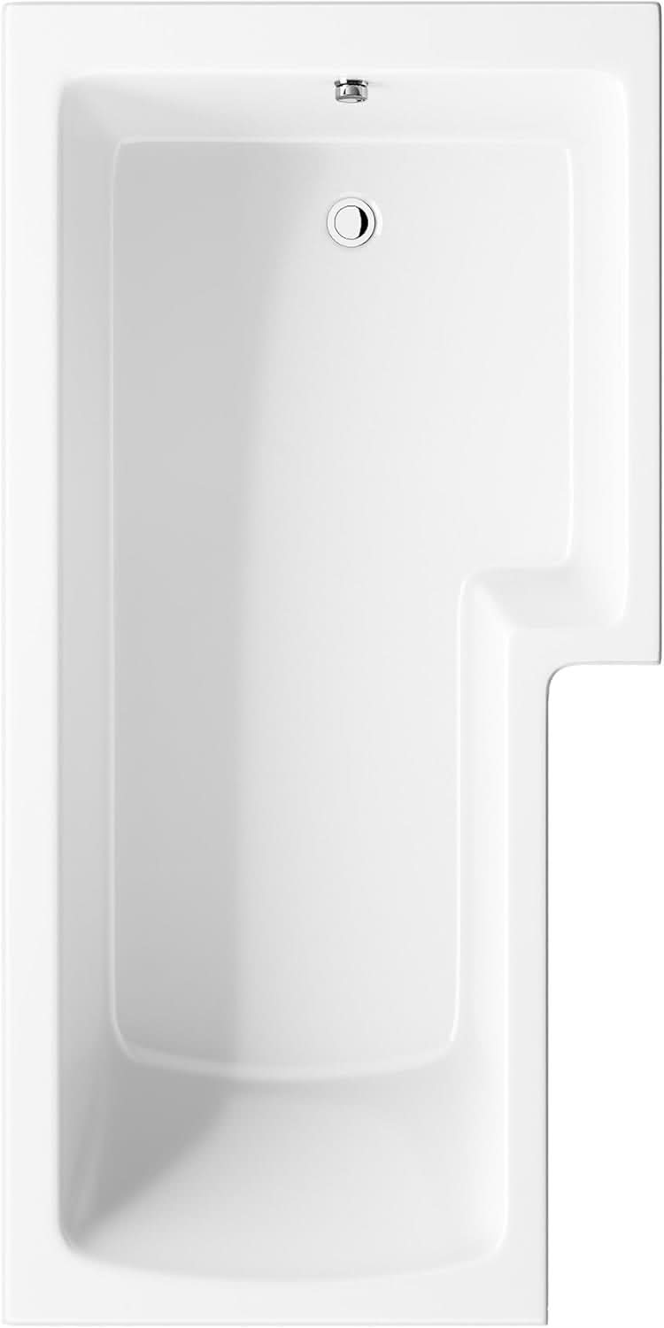 iBathUK Trace Right Hand L-Shaped Shower Bath, Modern Straight Acrylic Bathtub with Glass Screen & Matching Front Panel, L Shaped Bath Screen, 1700mm
