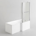 iBathUK Trace Right Hand L-Shaped Shower Bath, Modern Straight Acrylic Bathtub with Glass Screen & Matching Front Panel, L Shaped Bath Screen, 1700mm