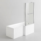 iBathUK Trace Right Hand L-Shaped Shower Bath, Modern Straight Acrylic Bathtub with Glass Screen & Matching Front Panel, L Shaped Bath Screen, 1700mm