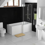 iBathUK Trace Right Hand L-Shaped Shower Bath, Modern Straight Acrylic Bathtub with Glass Screen & Matching Front Panel, L Shaped Bath Screen, 1700mm