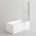 iBathUK Solna P-Shaped Shower Bath Set, Modern Acrylic Bathtub with 6mm Glass Screen, P Shaped Bathtub Panel, Chrome Rail & Matching Front Panel