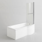 iBathUK Solna P-Shaped Shower Bath Set, Modern Acrylic Bathtub with 6mm Glass Screen, P Shaped Bathtub Panel, Chrome Rail & Matching Front Panel