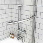 iBathUK Solna P-Shaped Shower Bath Set, Modern Acrylic Bathtub with 6mm Glass Screen, P Shaped Bathtub Panel, Chrome Rail & Matching Front Panel
