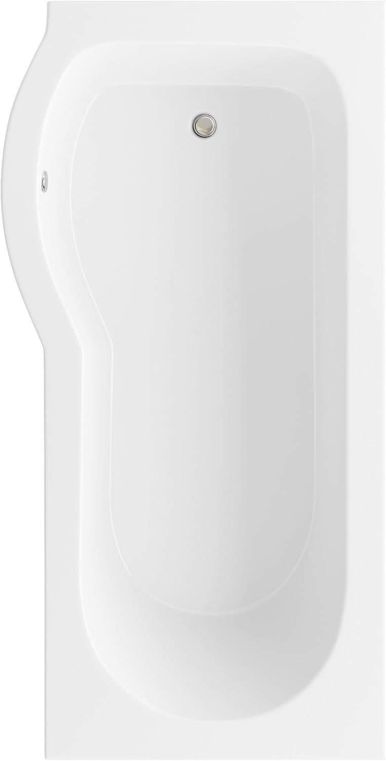 iBathUK Trena Left Hand P-Shaped Shower Bath, Modern Acrylic Bathtub with Glass Screen & Matching Side Panel, P Shaped Bathtub Panel, 1500mm