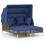 Outdoor Daybed with Retractable Canopy PE Wicker Rattan Patio Lounger