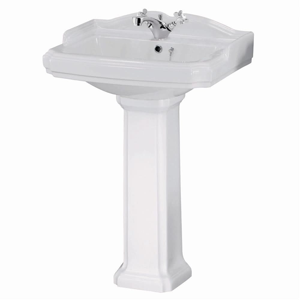 Elizabeth Traditional Basin with Full Pedestal - 580mm Wide - 1 TH - White