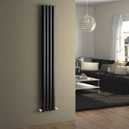 iBathUK Strata Vertical Column Radiator, Black Oval Double Panel Designer Radiator for Modern Heating, 1800 x 240 mm