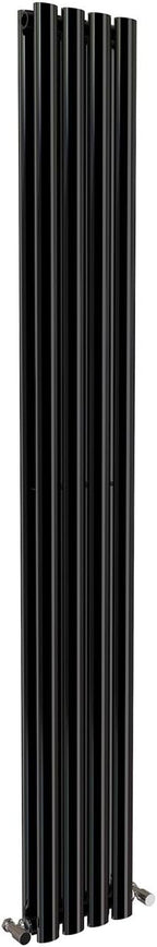 iBathUK Strata Vertical Column Radiator, Black Oval Double Panel Designer Radiator for Modern Heating, 1800 x 240 mm