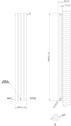 iBathUK Strata Vertical Column Radiator, Black Oval Double Panel Designer Radiator for Modern Heating, 1800 x 240 mm