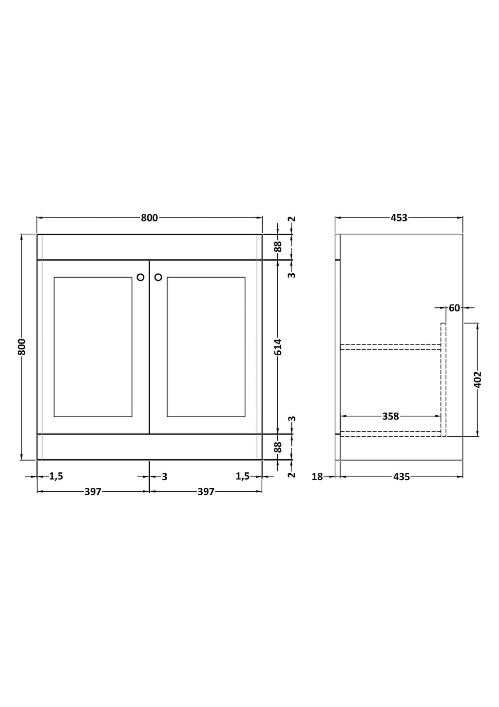 Hudson Reed Classique Components Floor Standing 2-Door Vanity Unit, Stylish Single Vanity Unit with Soft Close Doors, Satin Grey, 800mm