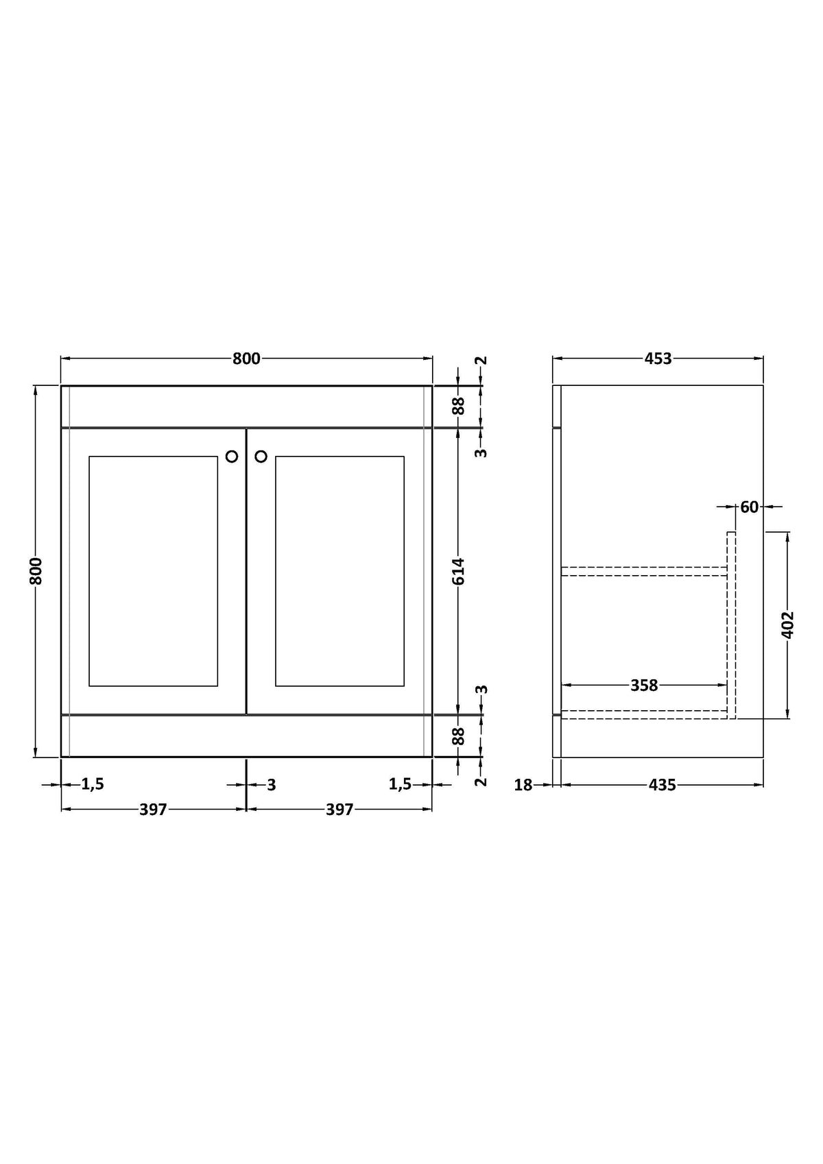Hudson Reed Classique Components Floor Standing 2-Door Vanity Unit, Stylish Single Vanity Unit with Soft Close Doors, Satin Grey, 800mm