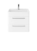 Hudson Reed Solar Wall Hung 2-Drawer Vanity Unit, Elegant Vanity Unit in Bathroom with Soft Close Drawers, Pure White, 600mm