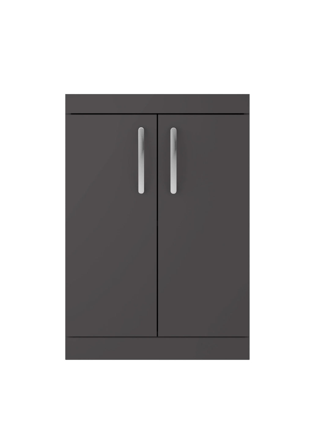 Hudson Reed Athena Floor Standing Vanity Unit, Durable Soft Close 2-Door, Modern Bathroom Cabinet Storage in Gloss Grey, 600mm