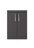 Hudson Reed Athena Floor Standing Vanity Unit, Durable Soft Close 2-Door, Modern Bathroom Cabinet Storage in Gloss Grey, 600mm