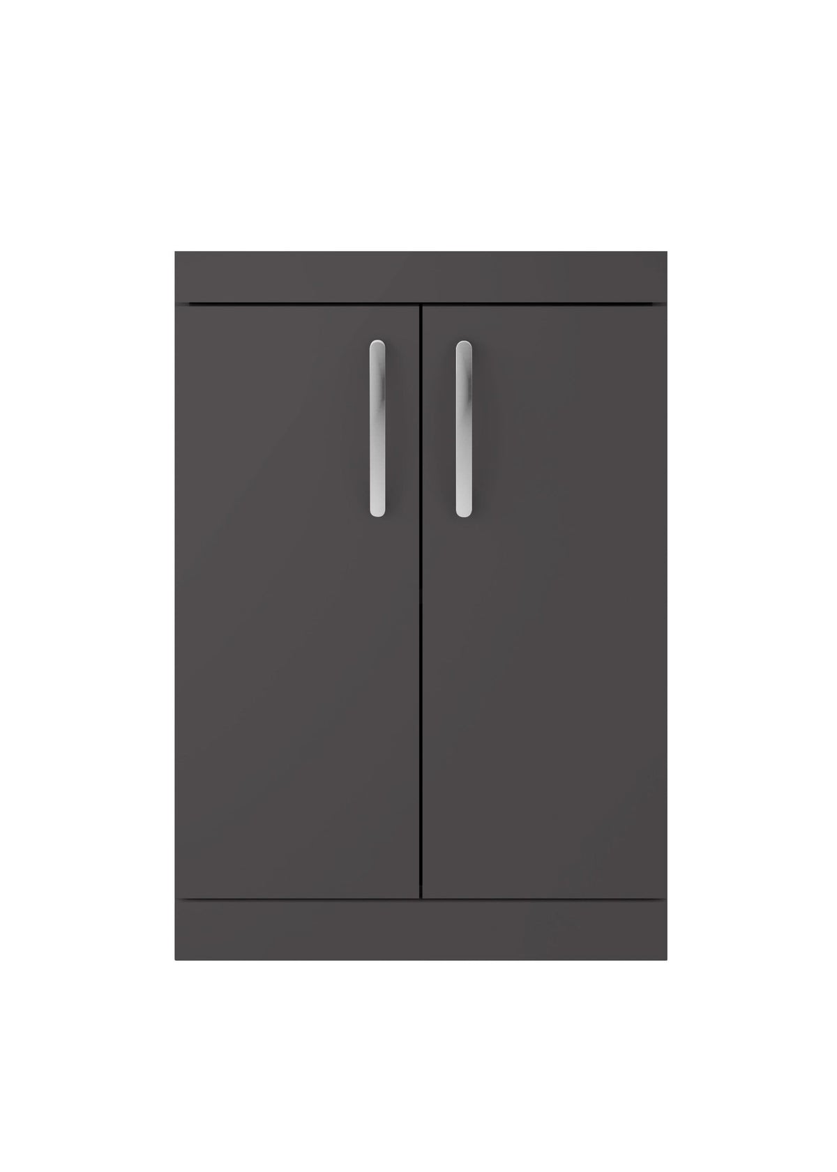 Hudson Reed Athena Floor Standing Vanity Unit, Durable Soft Close 2-Door, Modern Bathroom Cabinet Storage in Gloss Grey, 600mm